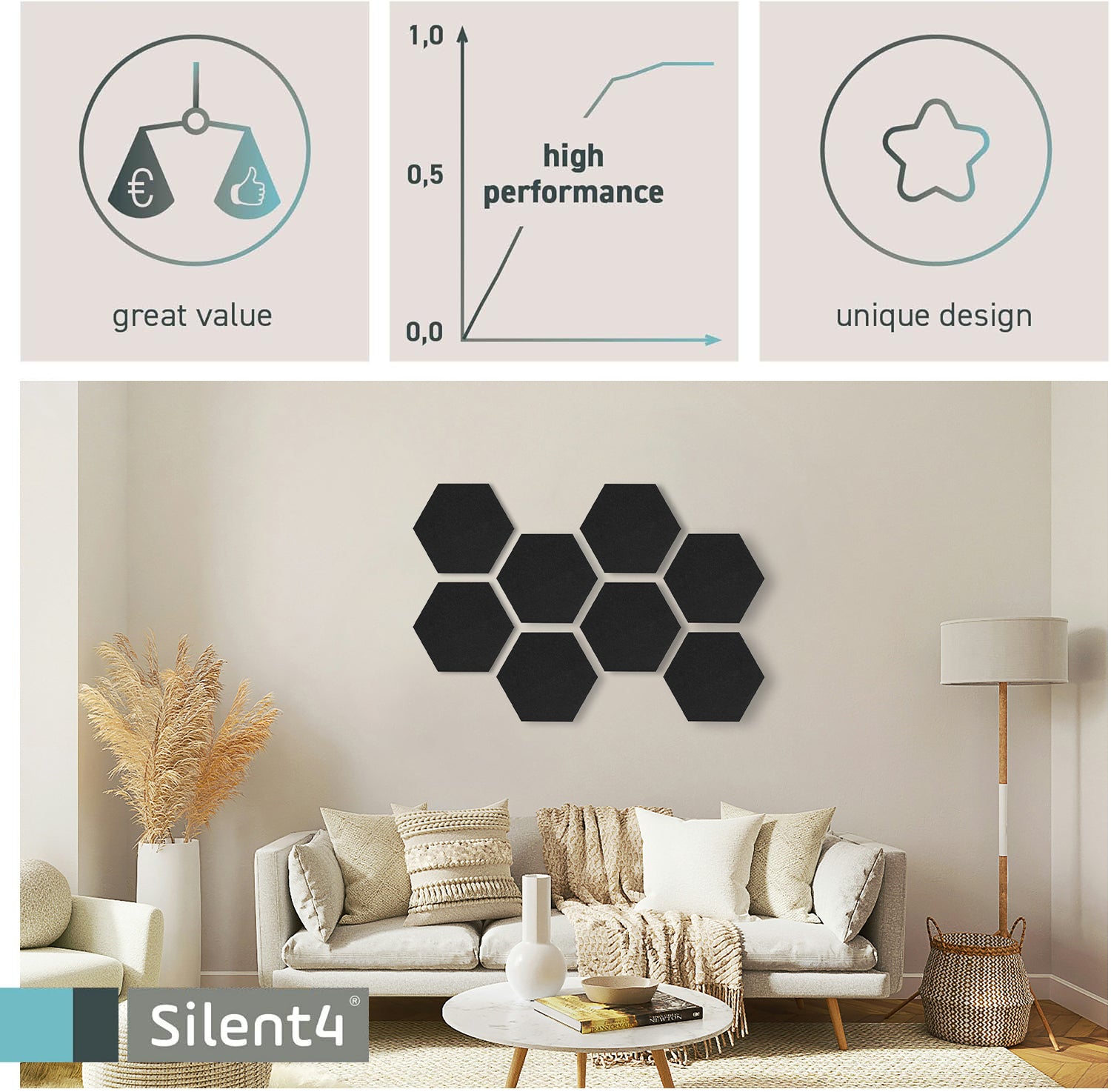 SILENT4® Hexagon-Set in tessuto non tessuto PET